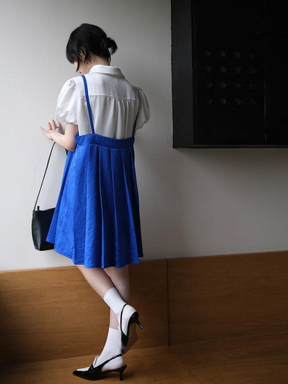 Dorydory Klein Blue Pleated Spliced High Waist Aline Women&