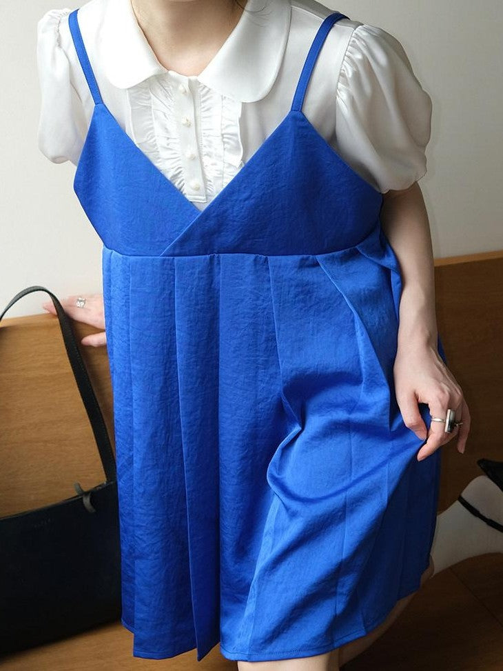 Dorydory Klein Blue Pleated Spliced High Waist Aline Women&
