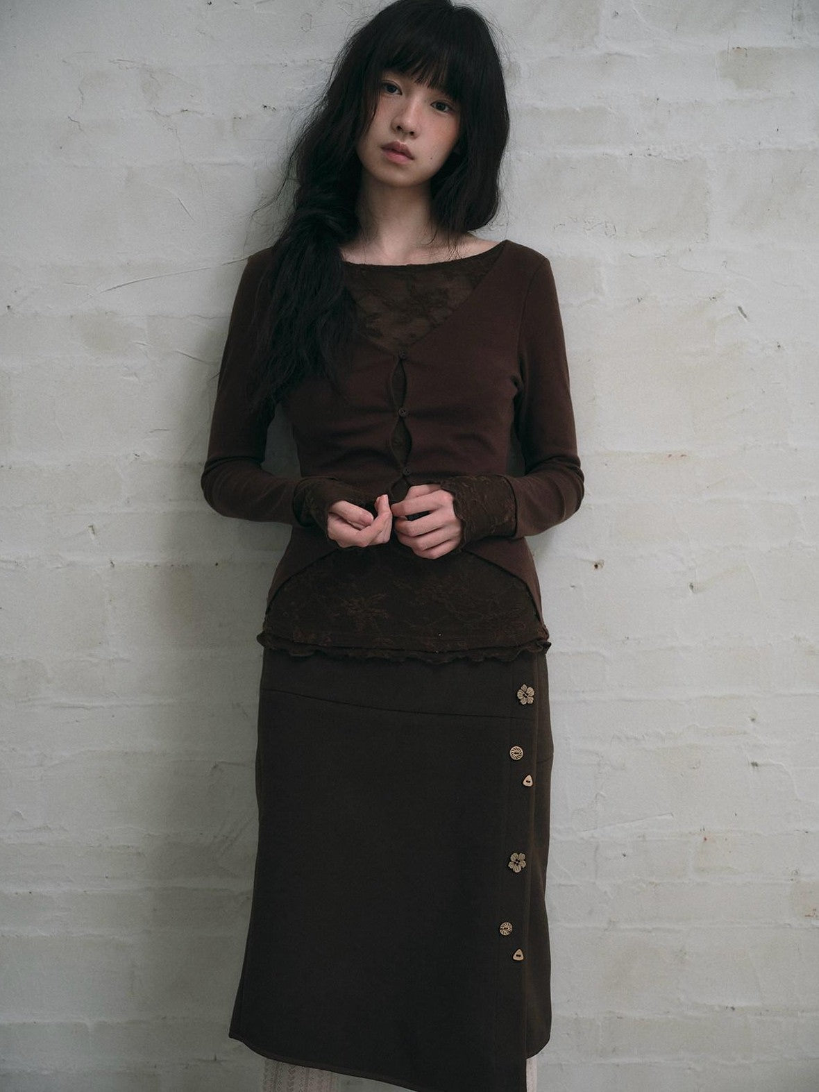 Dorydory Lace Faux Two Piece V-neck Vintage Women&