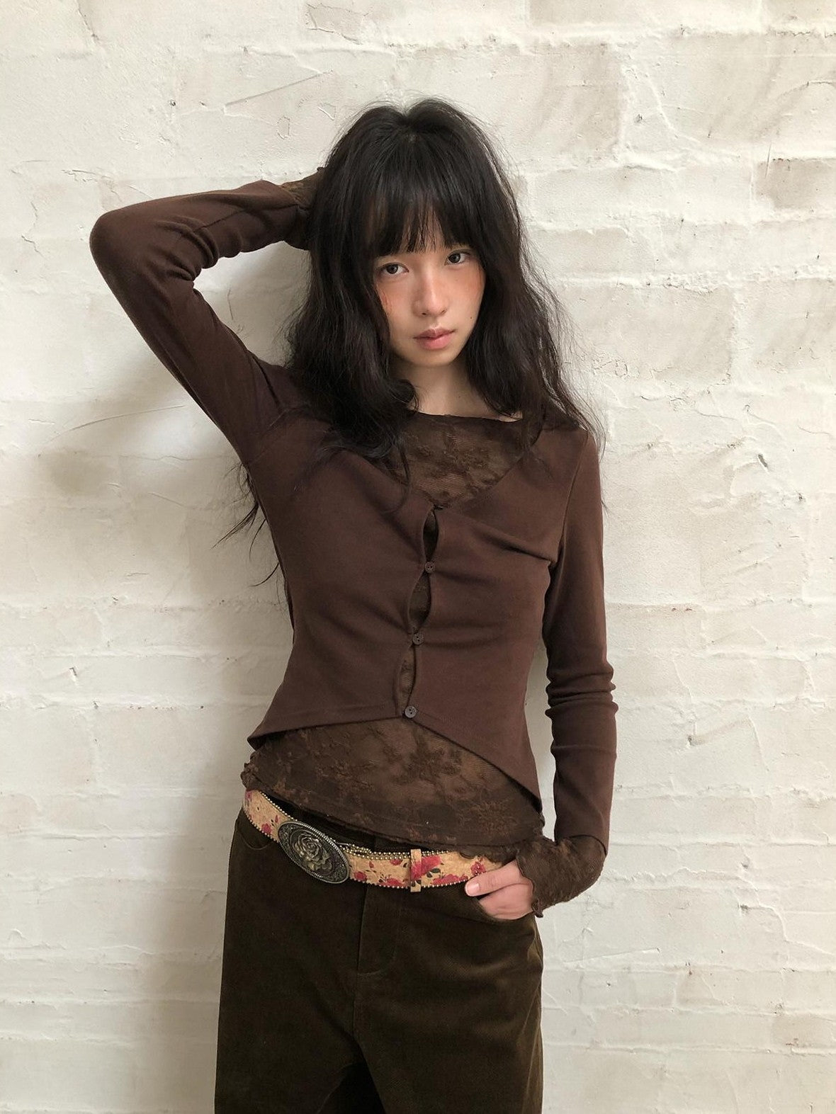 Dorydory Lace Faux Two Piece V-neck Vintage Women&