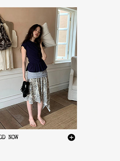 Lace Jacquard Slant Hem A Line Skirt With Draping