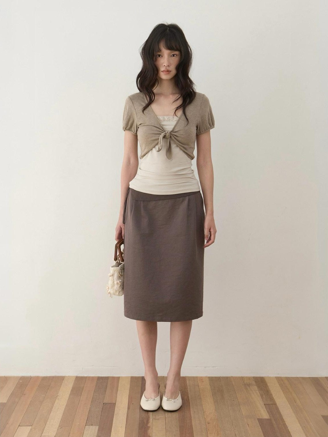 Dorydory Lace Tie Front Two Piece T Shirt Set Knitwear Women&