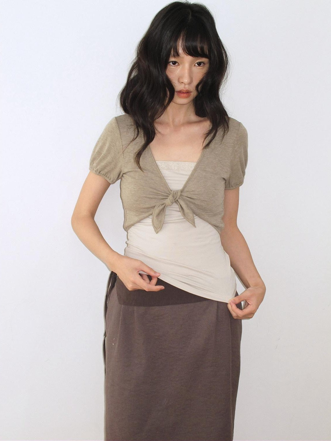 Dorydory Lace Tie Front Two Piece T Shirt Set Knitwear Women&