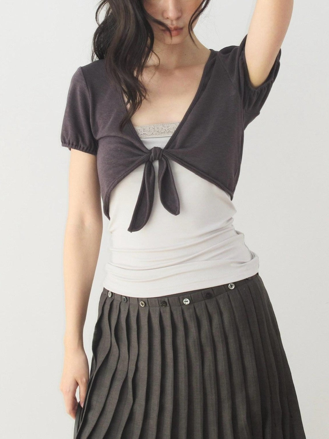 Dorydory Lace Tie Front Two Piece T Shirt Set Knitwear Women&