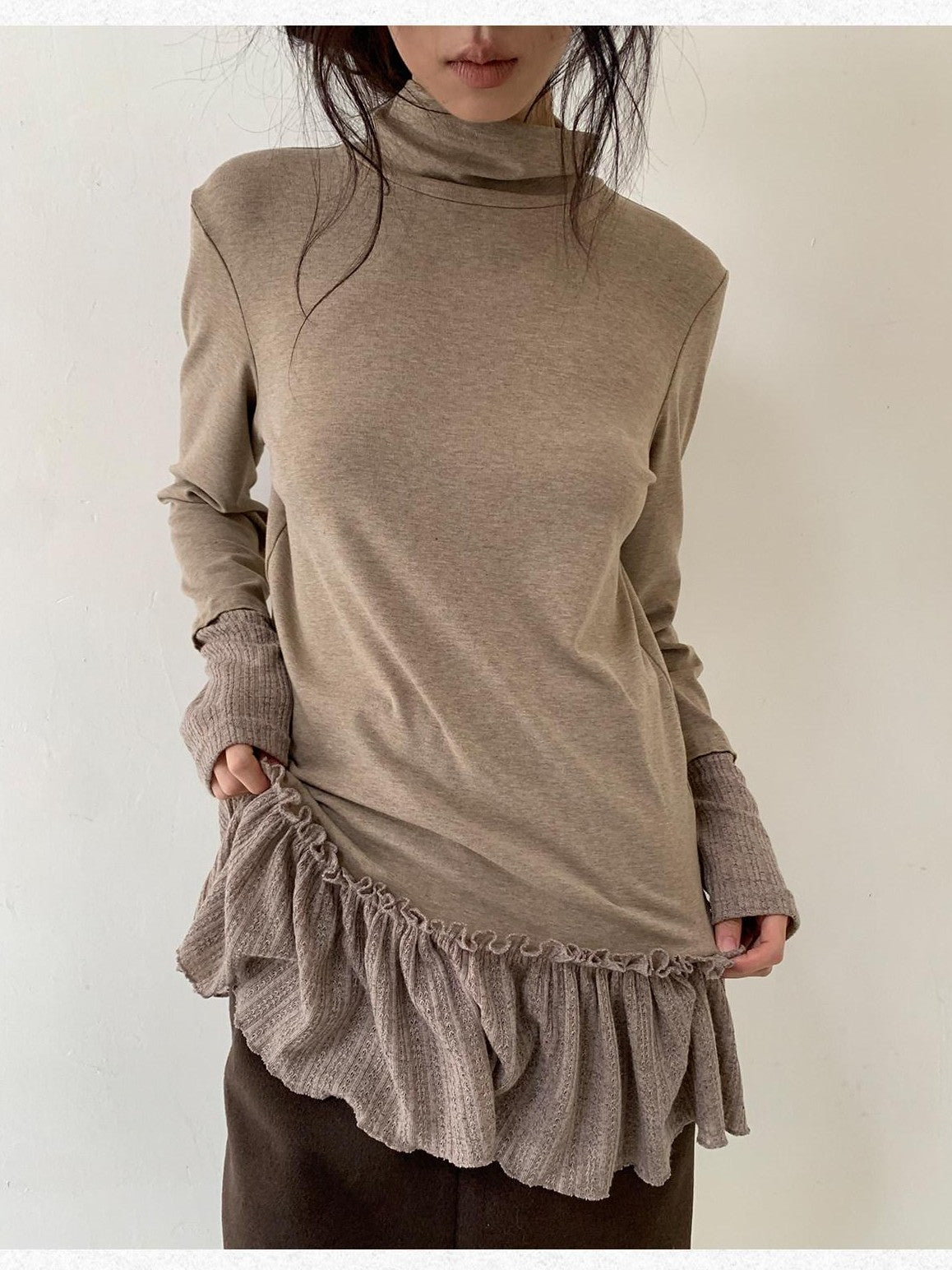 Dorydory Lace Trim Mock Neck Layering Women&
