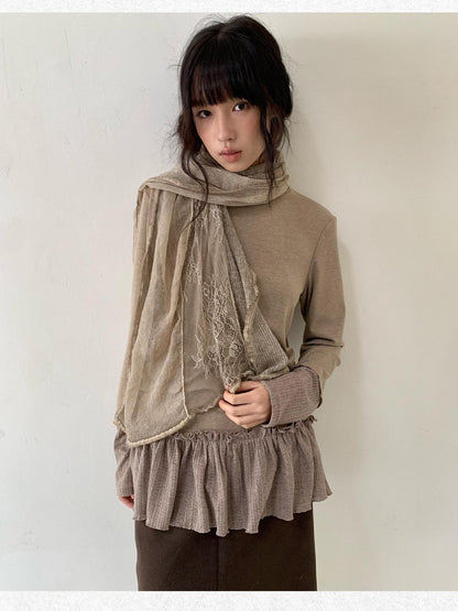 Dorydory Lace Trim Mock Neck Layering Women&