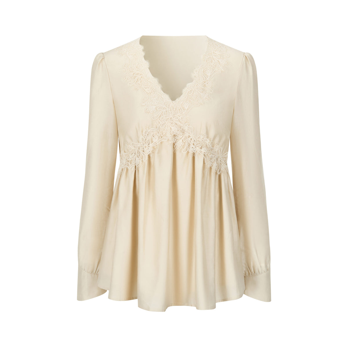 Dorydory_Lace_Trim_V-neck_Long_Sleeve_Waist_Tie_Women&