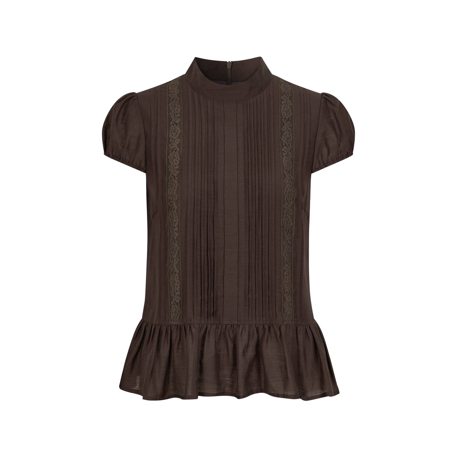 Dorydory_Lace_Tuck_Pleat_Half_High_Collar_Short_Sleeve_Women&
