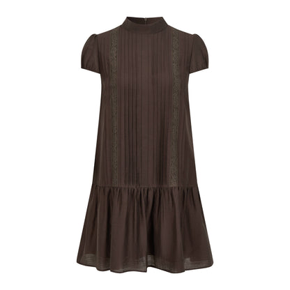 Dorydory_Lace_Tuck_Pleat_Half_High_Collar_Short_Sleeve_Women&
