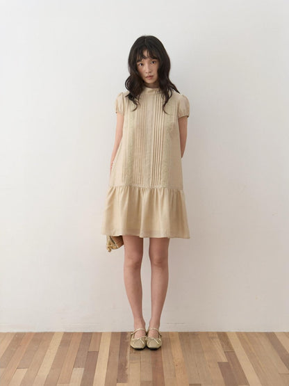 Dorydory Lace Tuck Pleat Half High Collar Women&