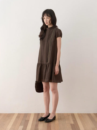 Dorydory Lace Tuck Pleat Half High Collar Women&