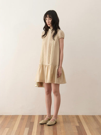 Dorydory Lace Tuck Pleat Half High Collar Women&