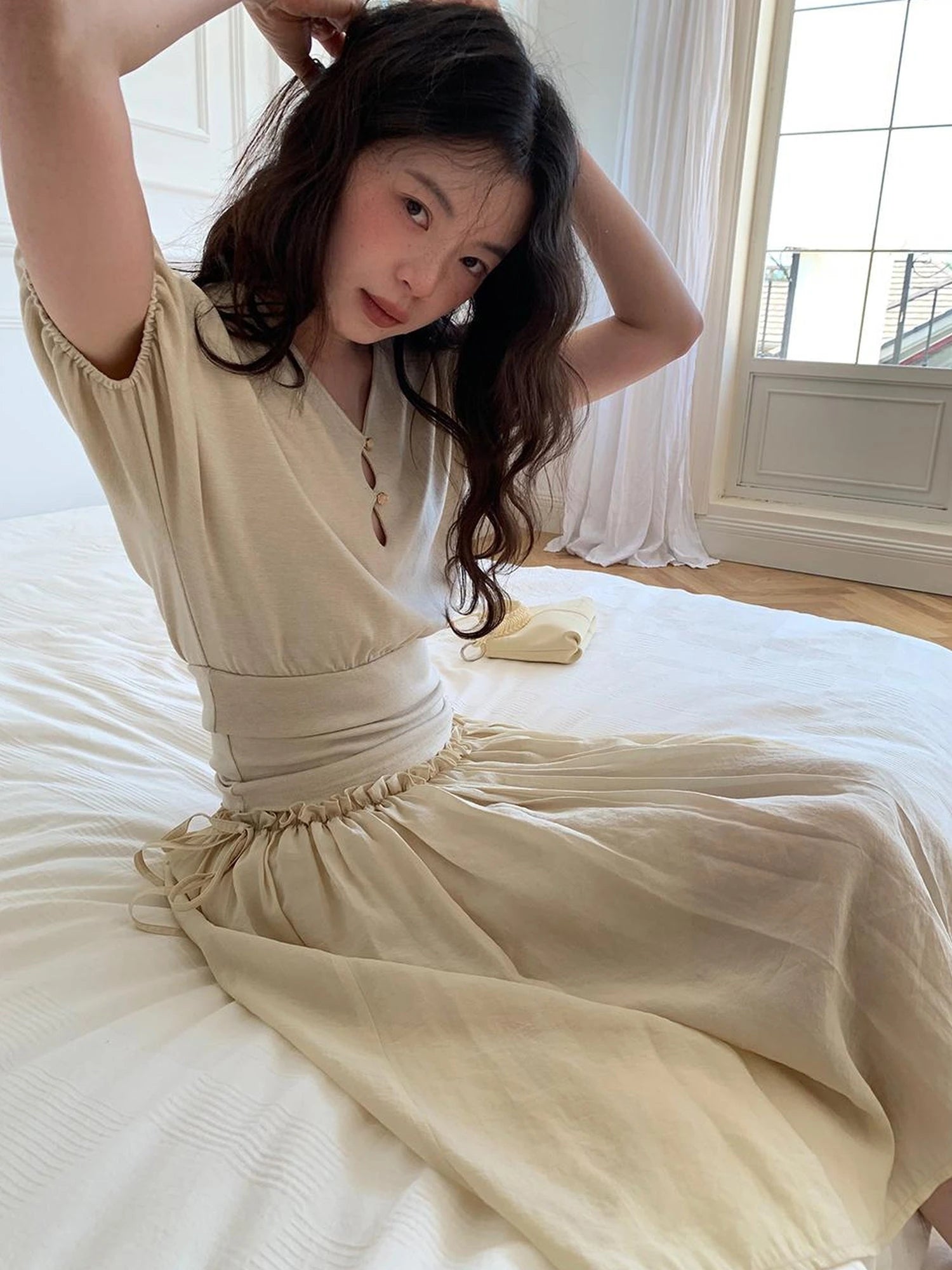 Layered Sheer Ruffle Hem White A Line Skirt