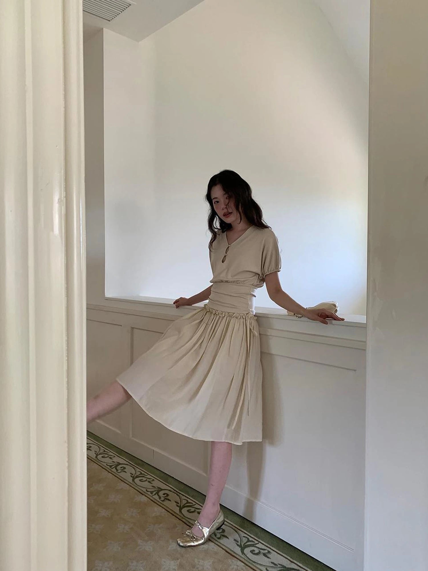 Layered Sheer Ruffle Hem White A Line Skirt