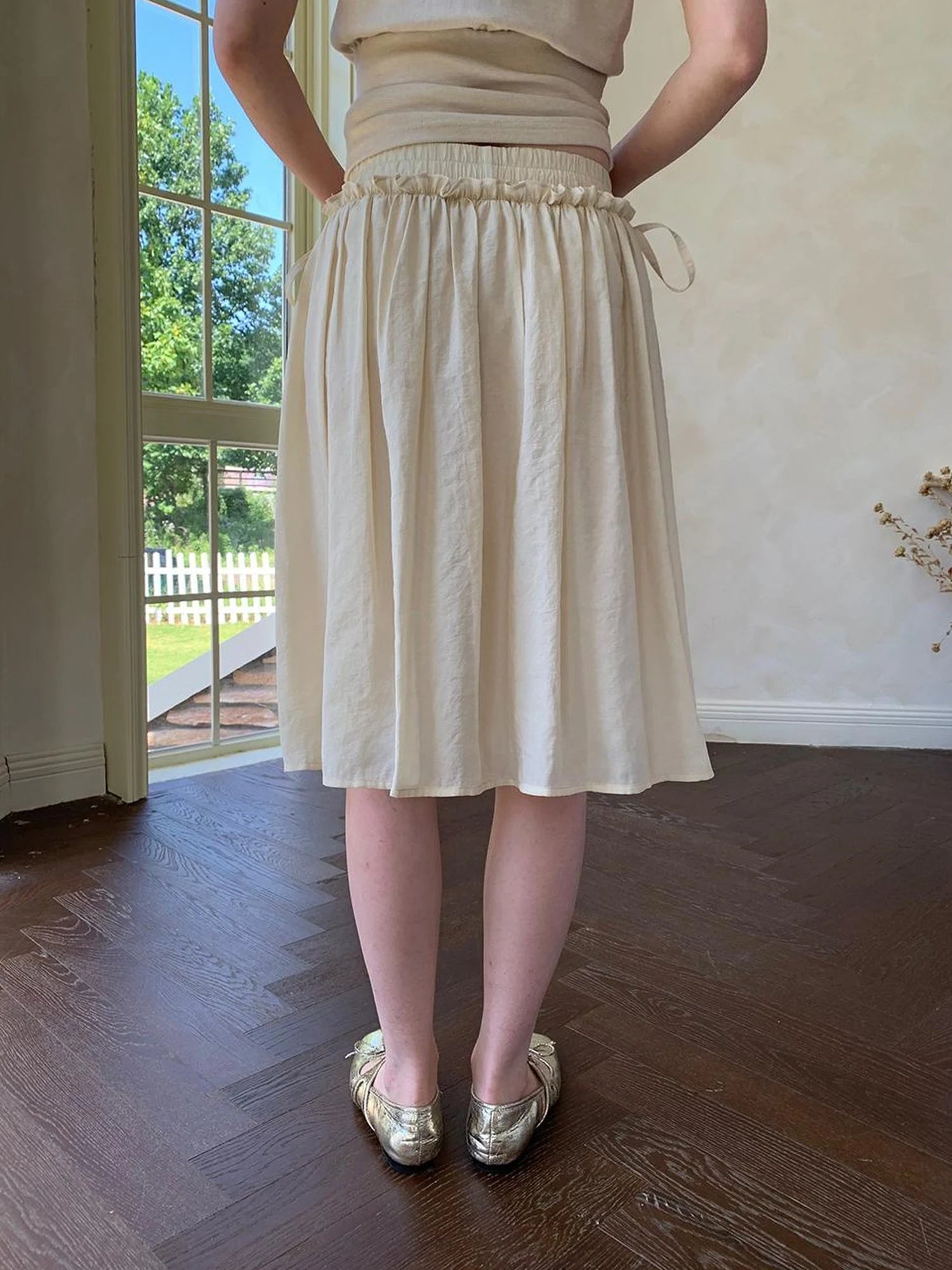 Layered Sheer Ruffle Hem White A Line Skirt