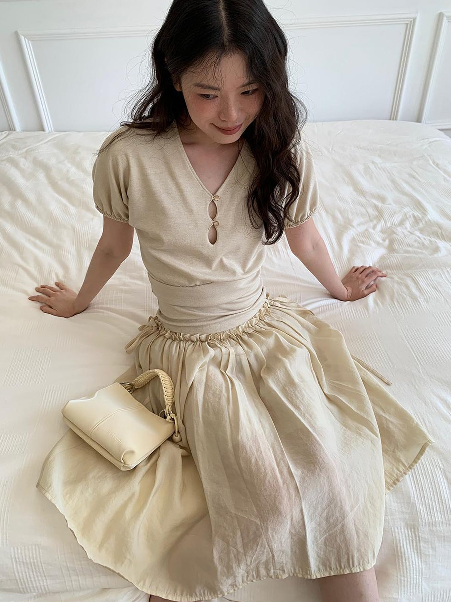 Dorydory Layered Sheer Ruffle Hem White A Line Skirt
