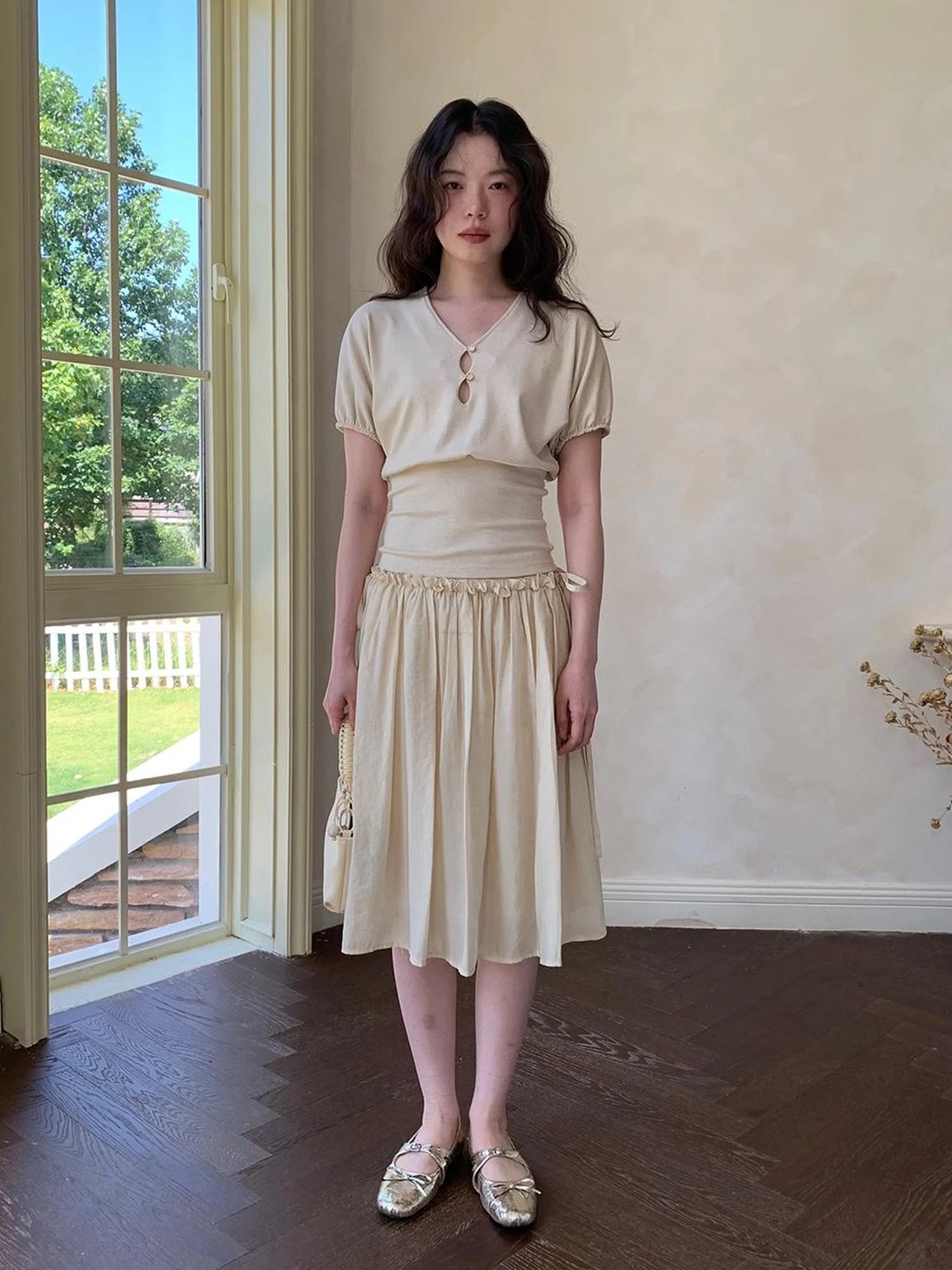 Layered Sheer Ruffle Hem White A Line Skirt