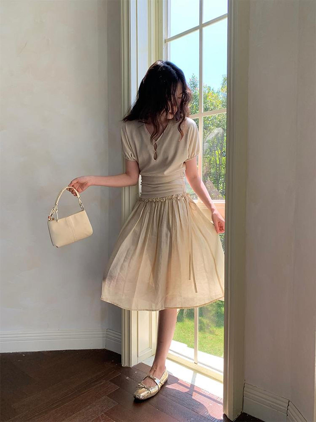 Dorydory Layered Sheer Ruffle Hem White A Line Skirt