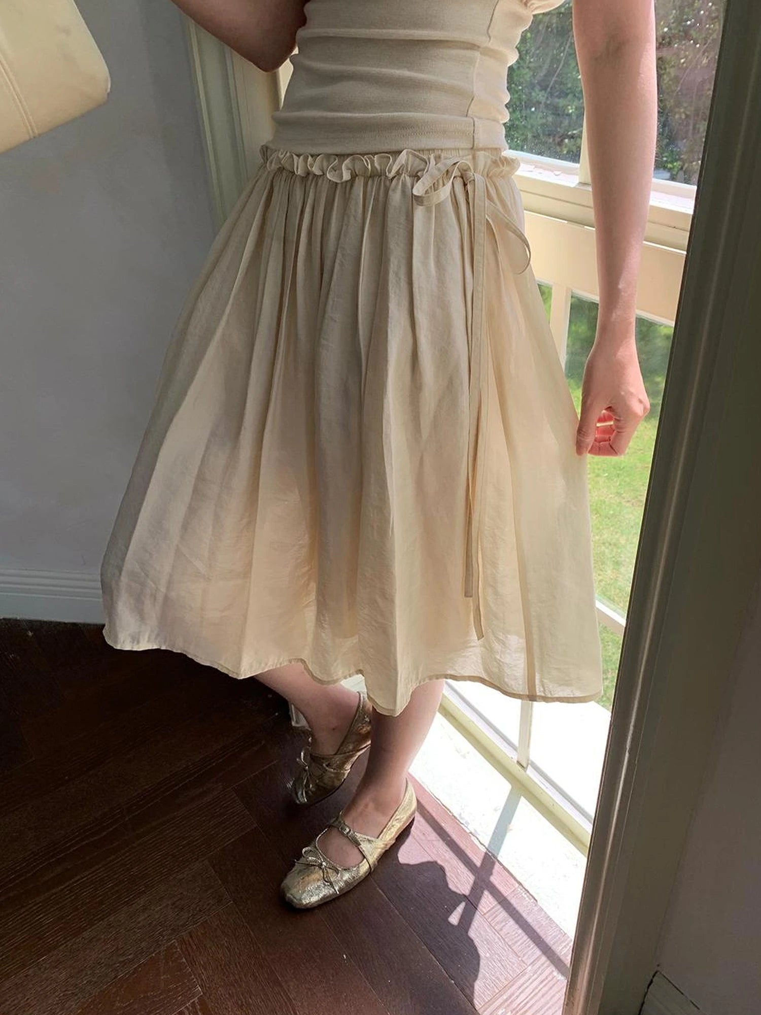 Layered Sheer Ruffle Hem White A Line Skirt