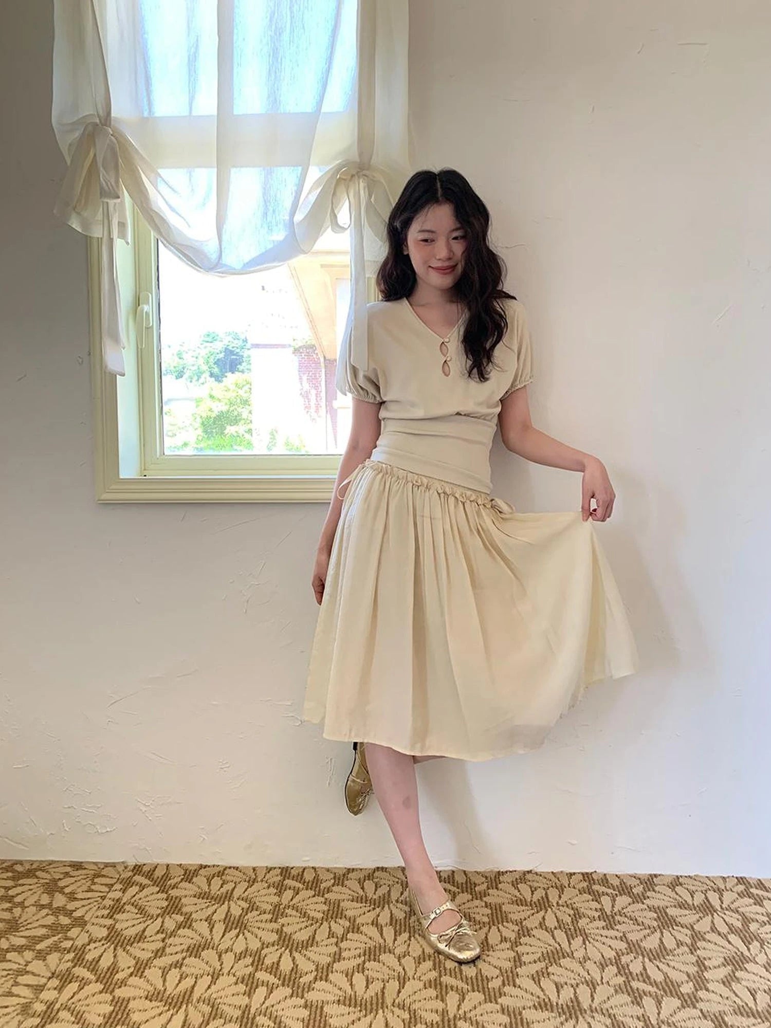 Layered Sheer Ruffle Hem White A Line Skirt