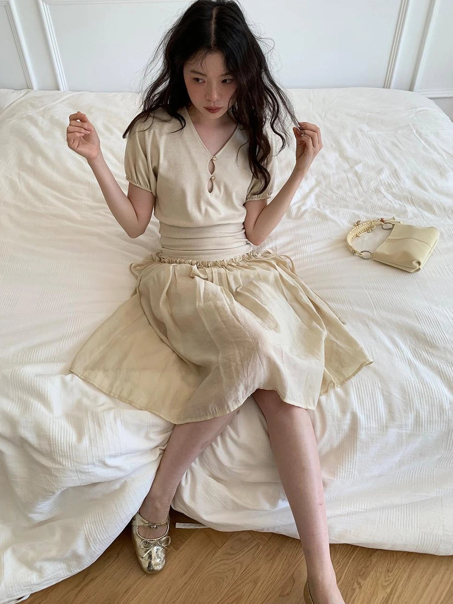 Layered Sheer Ruffle Hem White A Line Skirt