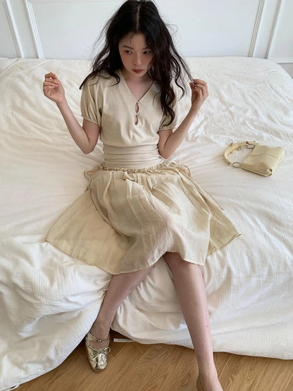 Layered Sheer Ruffle Hem White A Line Skirt