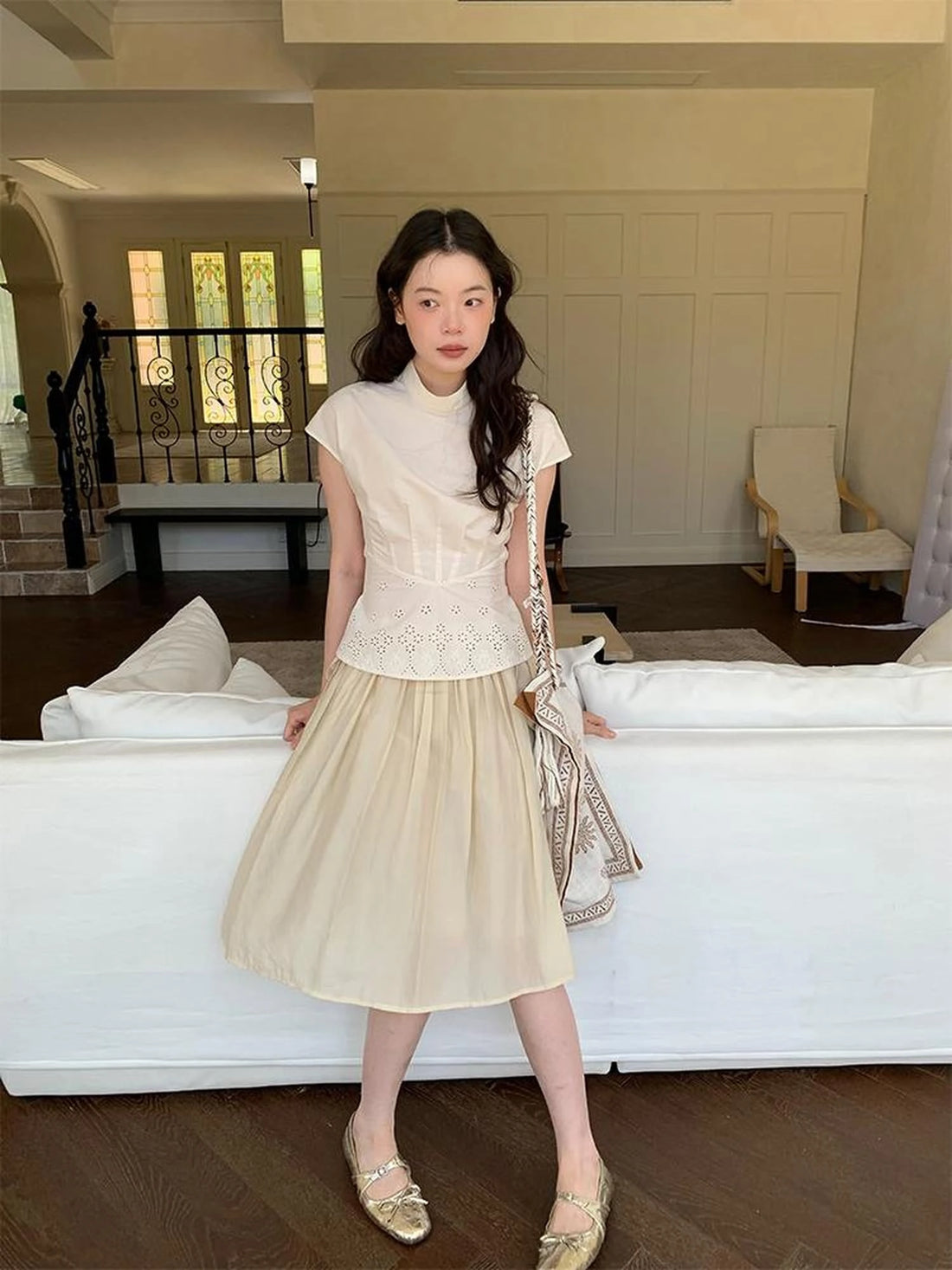 Layered Sheer Ruffle Hem White A Line Skirt