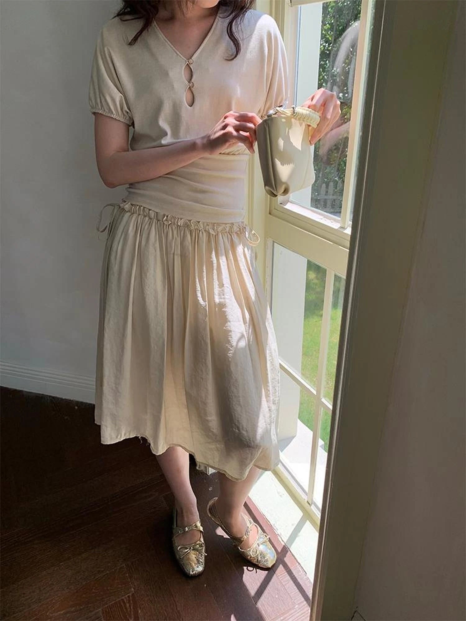 Layered Sheer Ruffle Hem White A Line Skirt