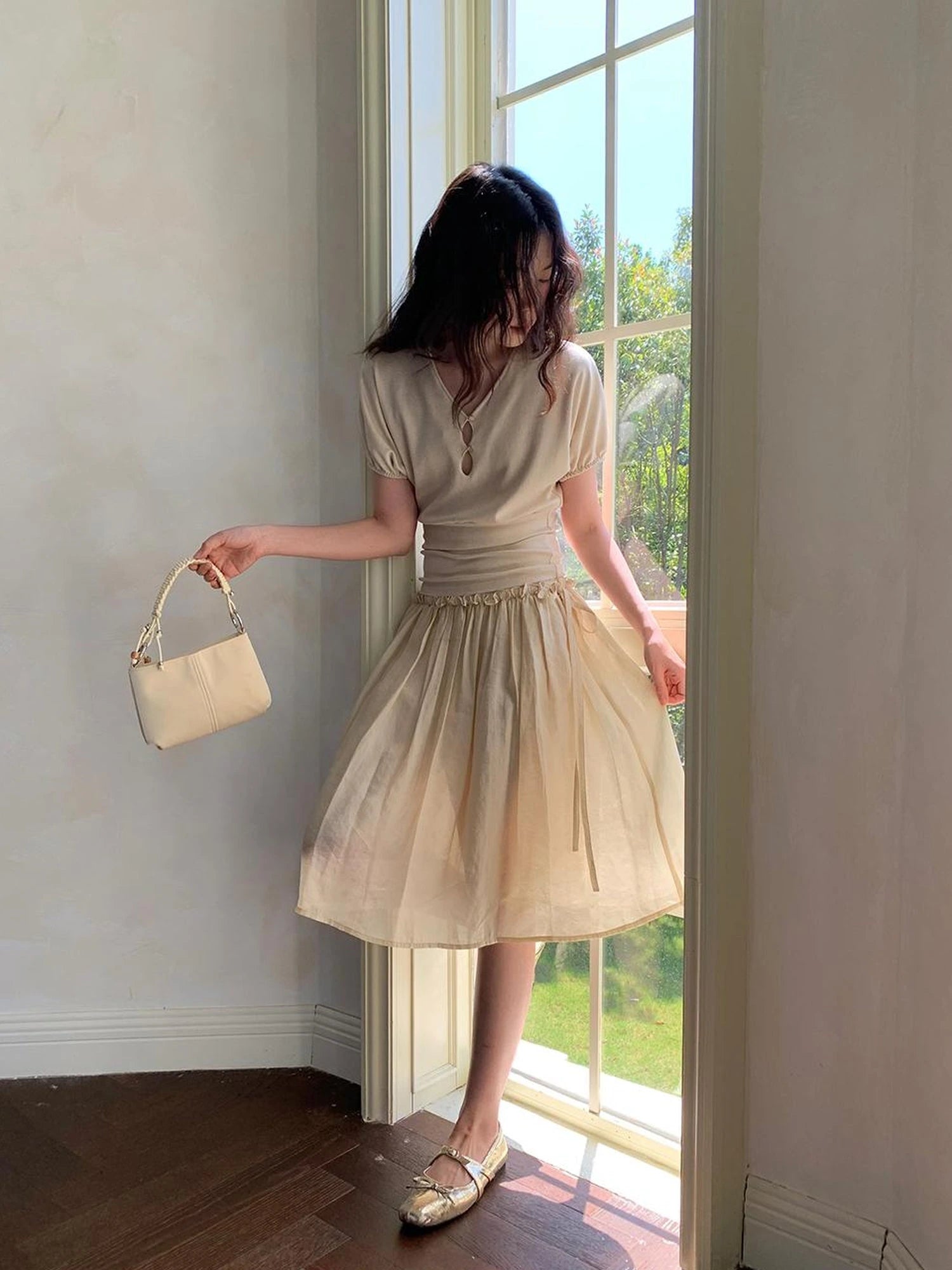 Layered Sheer Ruffle Hem White A Line Skirt