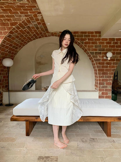 Layered Sheer Tulle Bow Tie Midi Skirt with Ruffle Hem