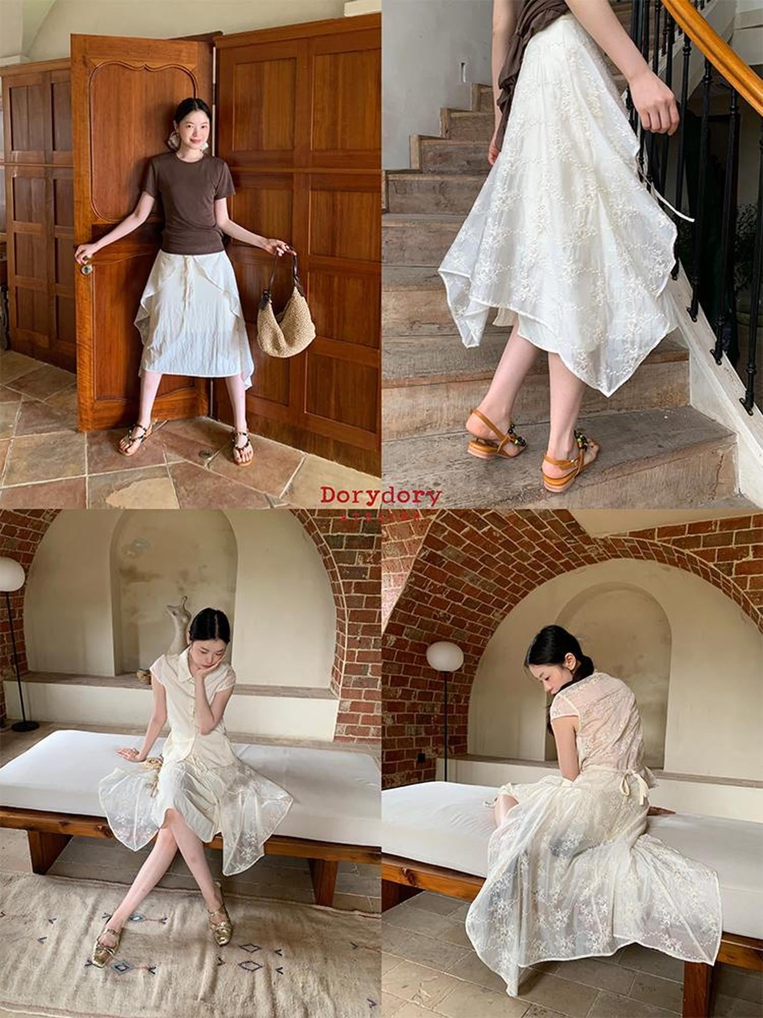 Dorydory Layered Sheer Tulle Bow Tie Midi Skirt with Ruffle Hem