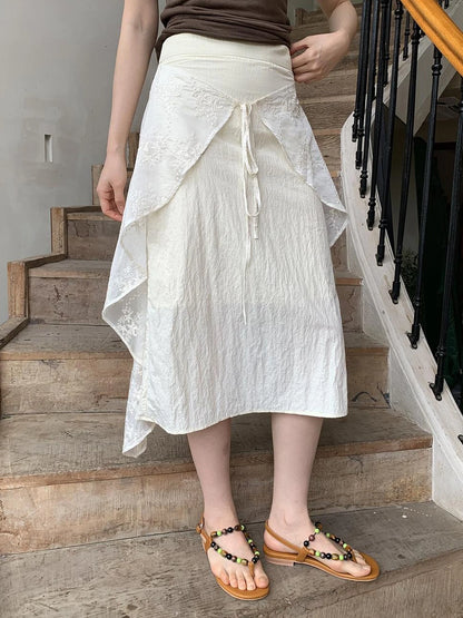 Layered Sheer Tulle Bow Tie Midi Skirt with Ruffle Hem