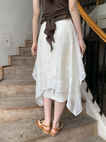 Dorydory Layered Sheer Tulle Bow Tie Midi Skirt with Ruffle Hem