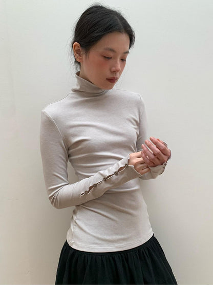 Dorydory Light Gray Cutout Cuff Slim Fit Wool Blend Women&