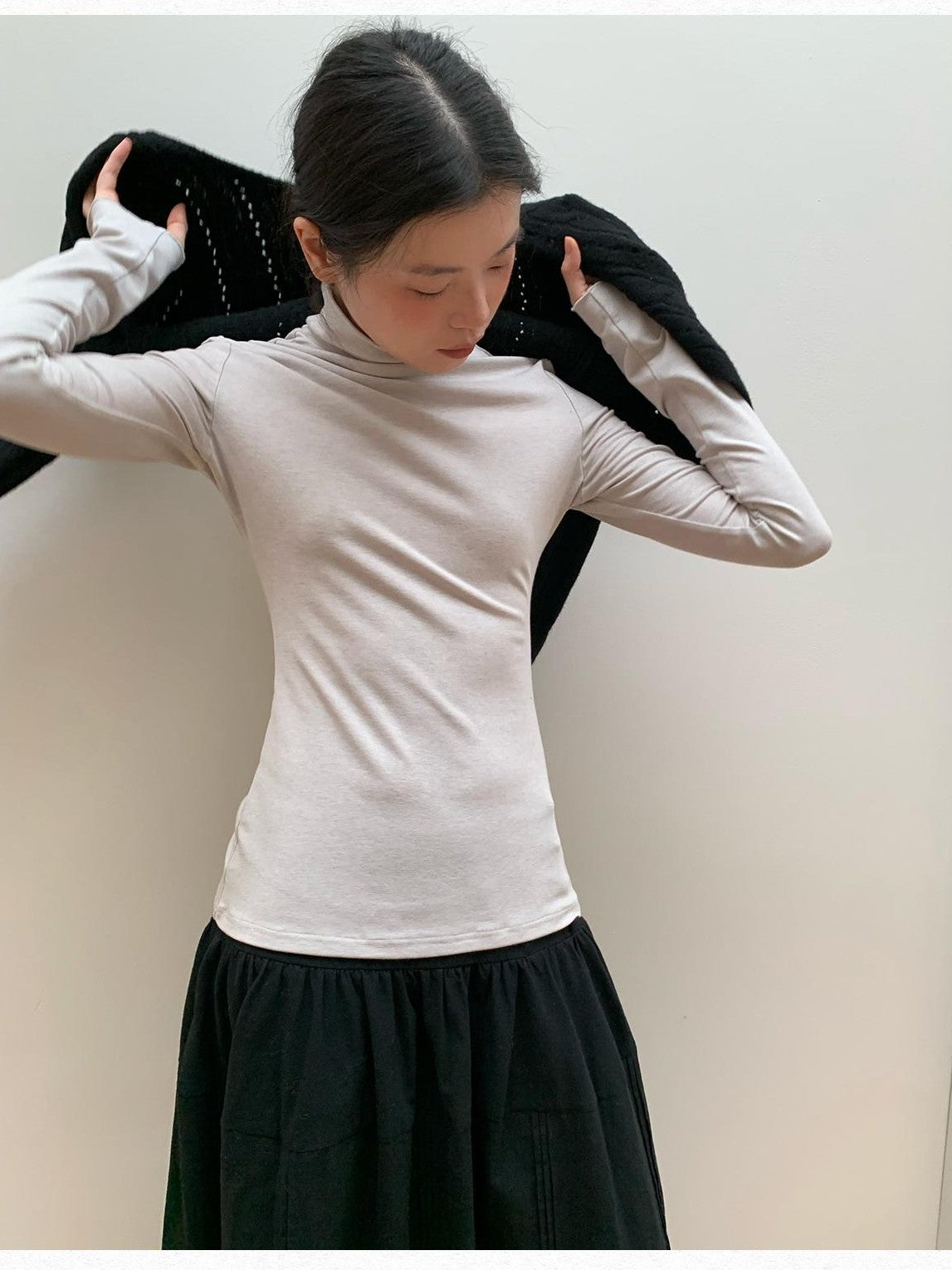 Dorydory Light Gray Cutout Cuff Slim Fit Wool Blend Women&