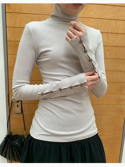 Dorydory Light Gray Cutout Cuff Slim Fit Wool Blend Women&
