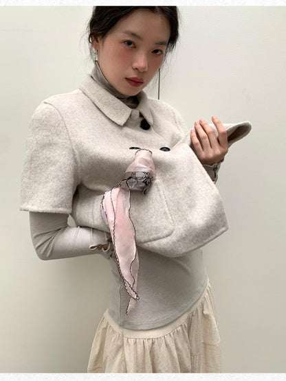 Dorydory Light Gray Cutout Cuff Slim Fit Wool Blend Women&