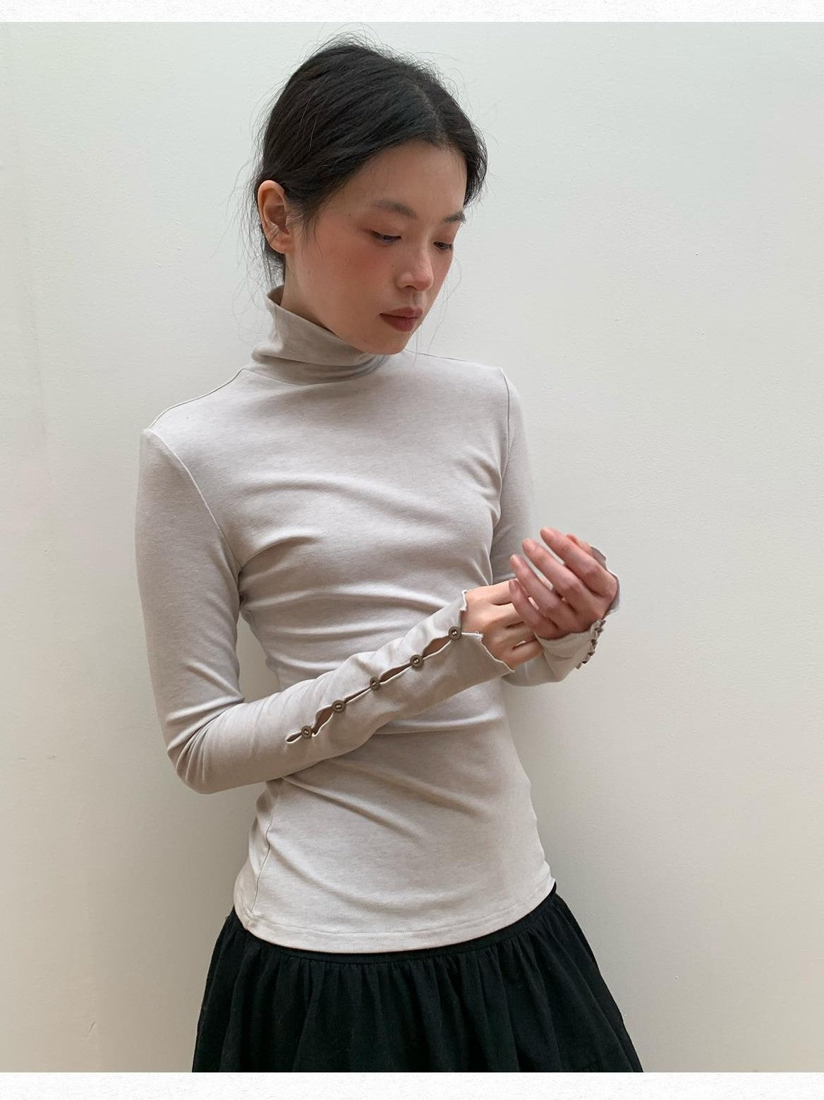 Dorydory Light Gray Cutout Cuff Slim Fit Wool Blend Women&