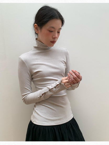 Dorydory Light Gray Cutout Cuff Slim Fit Wool Blend Women&