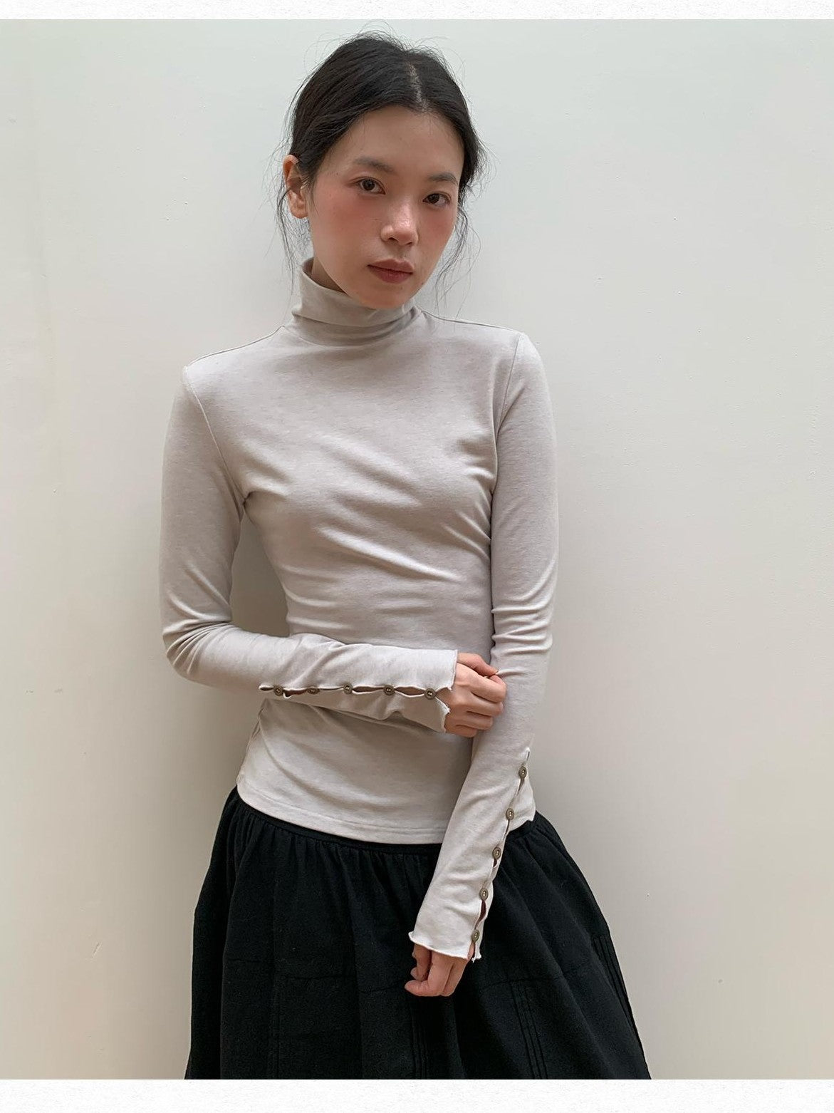 Dorydory Light Gray Cutout Cuff Slim Fit Wool Blend Women&