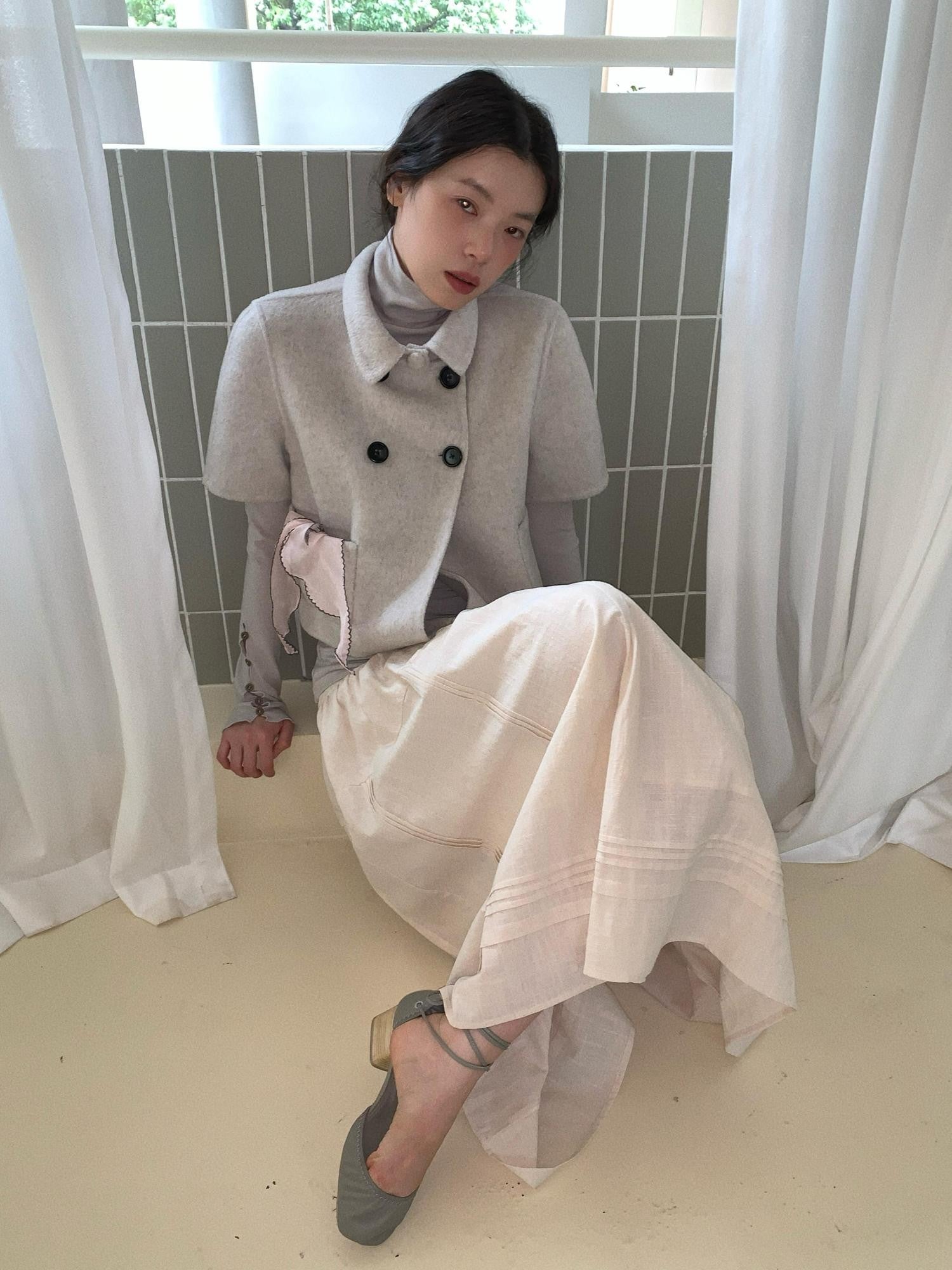 Dorydory Light Gray Double Breasted Lapel Women&