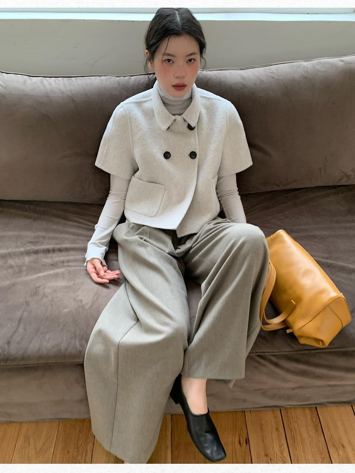Dorydory Light Gray Double Breasted Lapel Women&