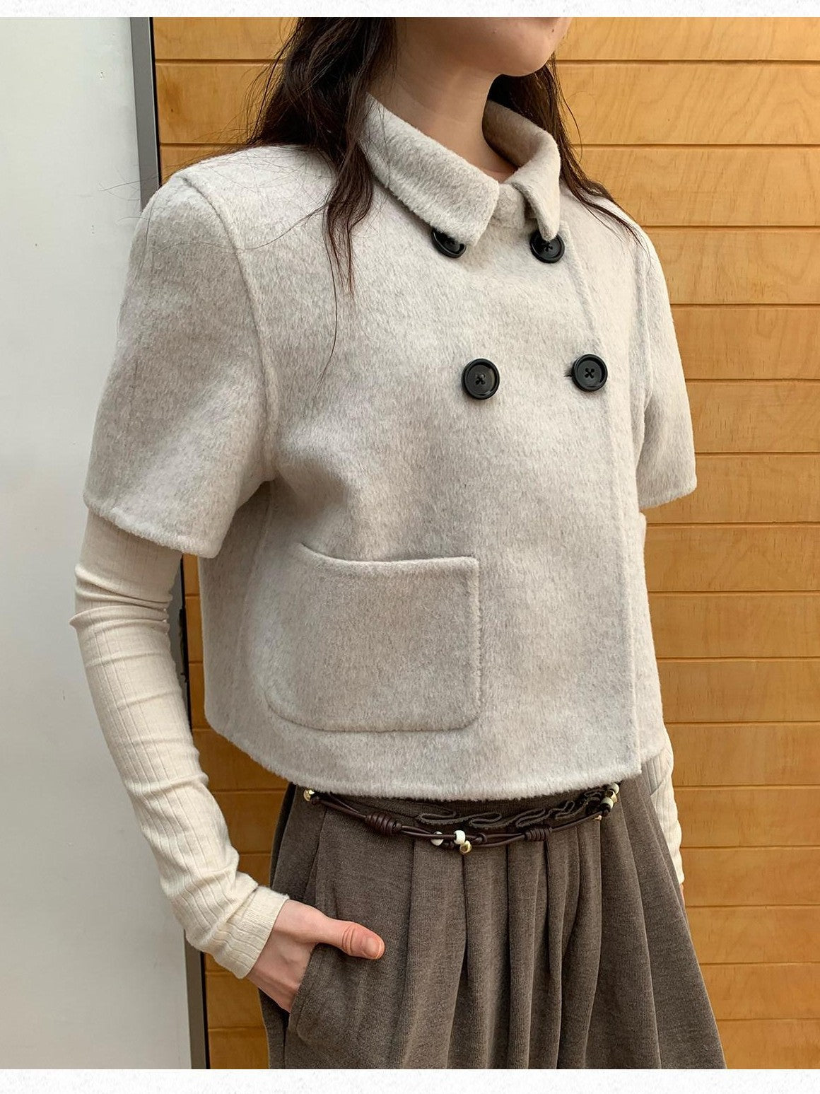 Dorydory Light Gray Double Breasted Lapel Women&