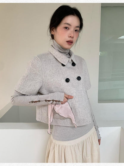 Dorydory Light Gray Double Breasted Lapel Women&