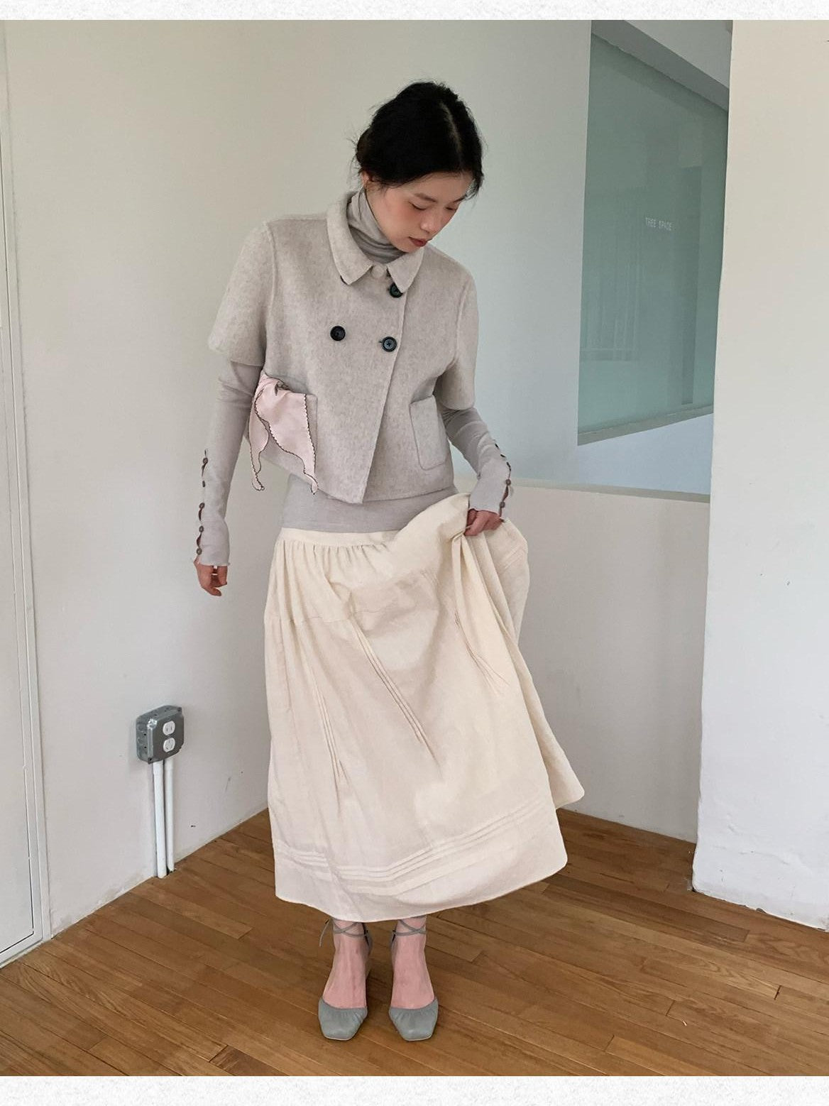 Dorydory Light Gray Double Breasted Lapel Women&
