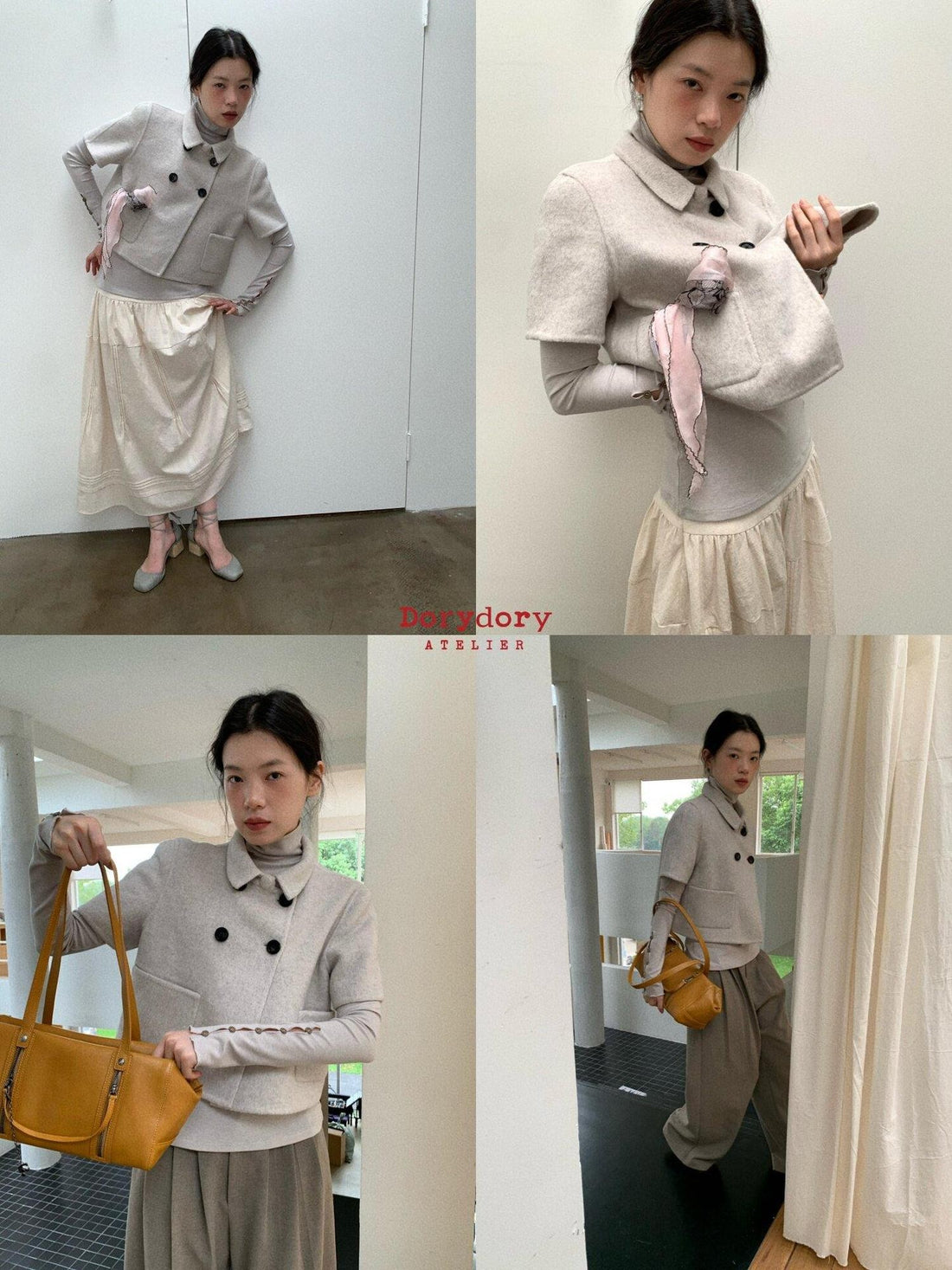 Dorydory Light Gray Double Breasted Lapel Women&
