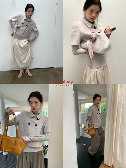 Dorydory Light Gray Double Breasted Lapel Women&