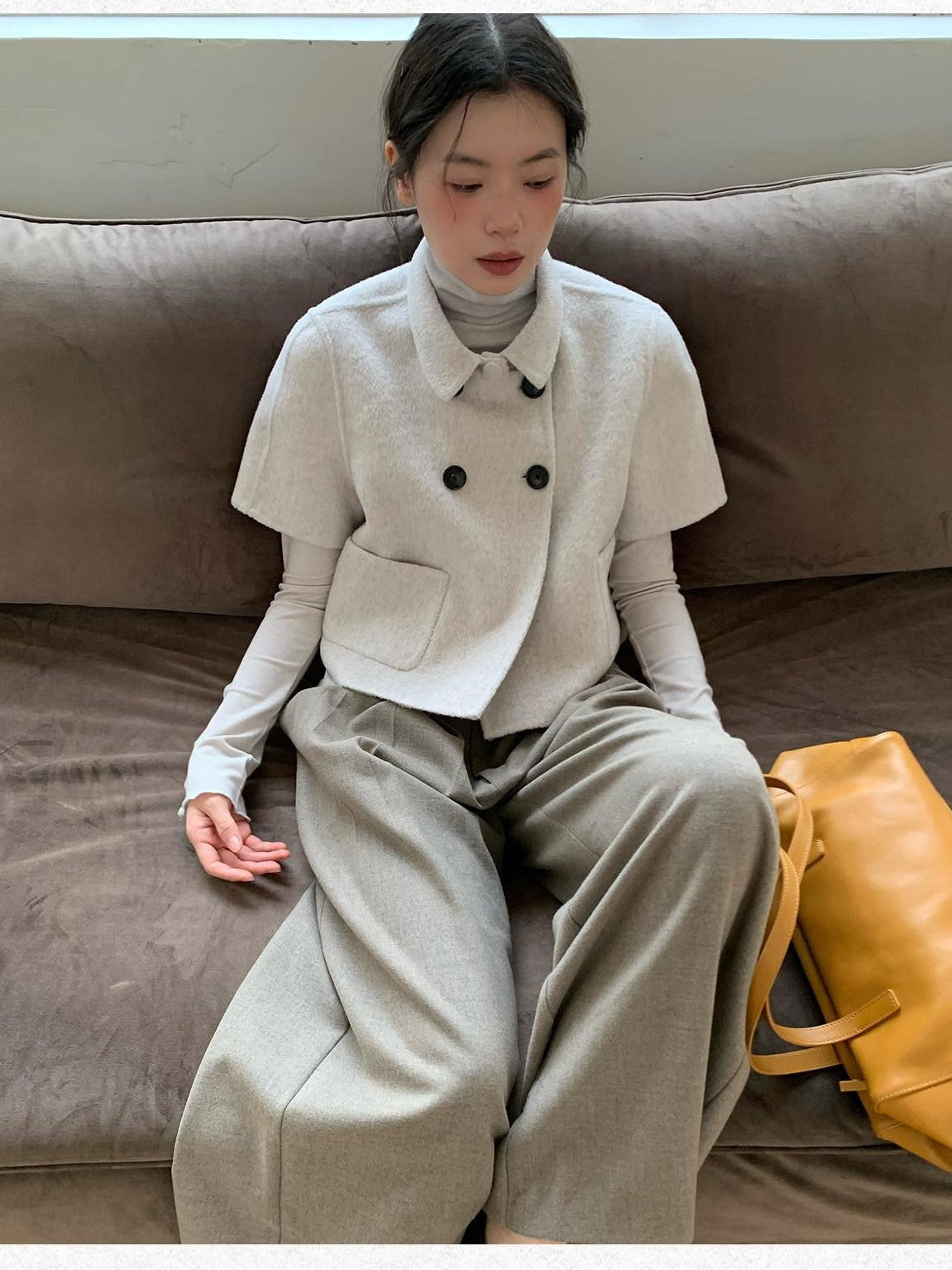 Dorydory Light Gray Double Breasted Lapel Women&