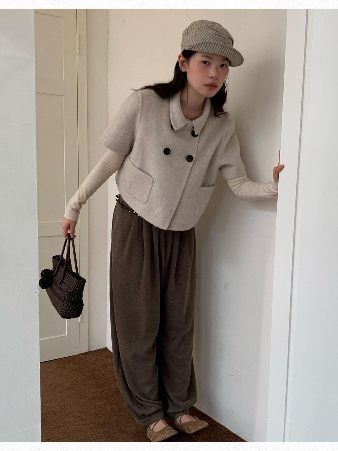 Dorydory Light Gray Double Breasted Lapel Women&