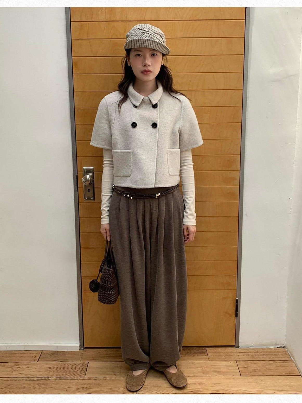 Dorydory Light Gray Double Breasted Lapel Women&